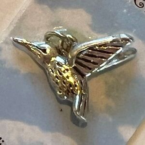 Charm: NEW Sterling Silver Plated Hummingbird Bird in Flight Avian